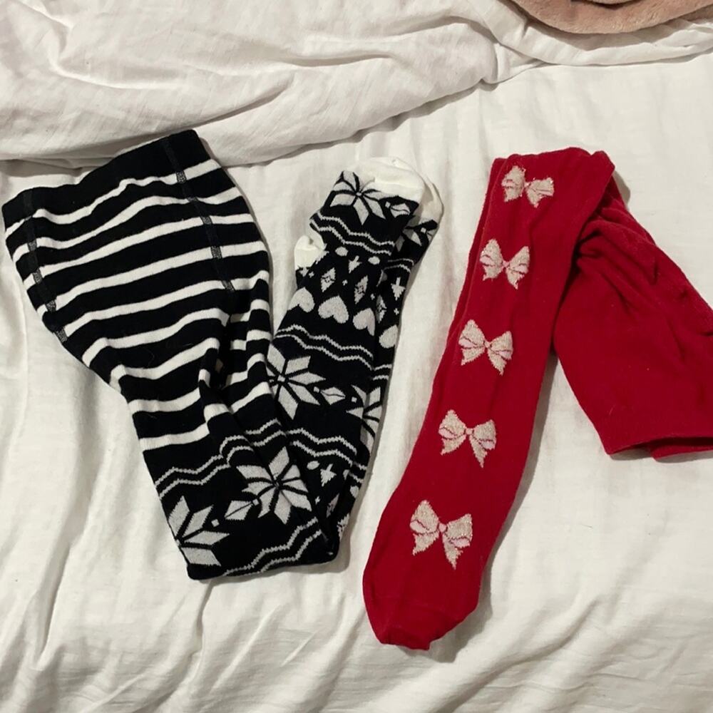 Hanna Andersson 90/100 3-4 footed tights black nwot and red worn once euc